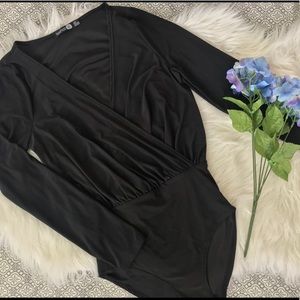 Black deep plunge bodysuit